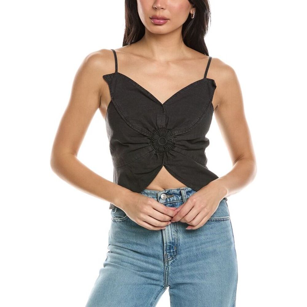 Young Fabulous & Broke Womens  Fleur Linen-Blend Top, Black